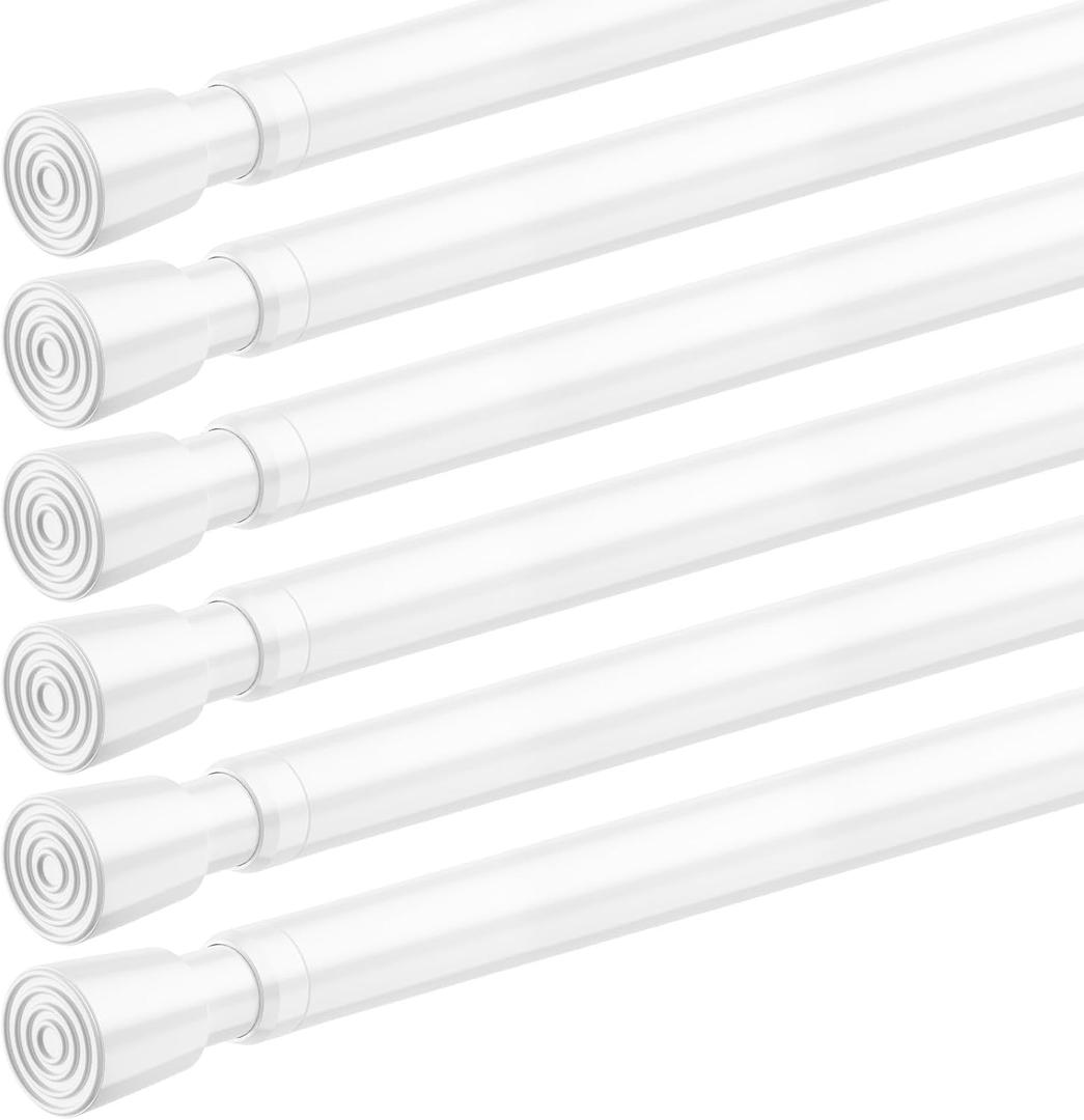 FVONZON Tension Curtain Rod White Spring Tension Curtain Rods 26-39 inch 6Pack Adjustable Spring Rods Extendable Tension Rod For Closet, Window, Kitchen,Bookshelf,Bathroom