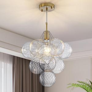Dining Room Chandelier, Modern Brushed Gold Pendant Light for Foyer Bedroom | Bubble Ceiling Light Chandelier Vintage Hanging Light Fixtures with 10 Swirled Glass Globe Kitchen, Include E26 Bulb