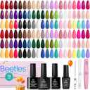 Beetles Gel Nail Polish Set, 70 PCS 60 Colors Red Green Pink Brown Blue Nude Glitter Gel Nail Polish Kit with Base Glossy & Matte Top Coat Gel Polish for Beginners DIY Salon Christmas Gifts for Women