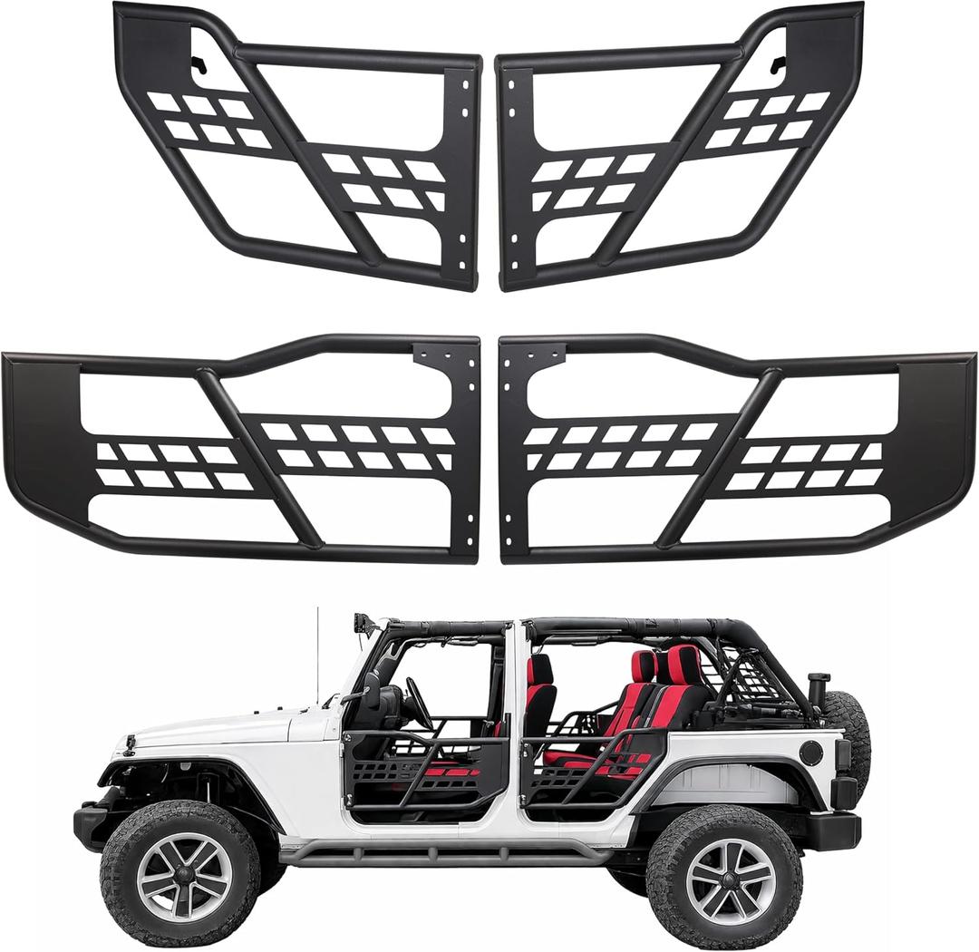 ECOTRIC Jeep JK Tube Doors for 2007-2018 Jeep Wrangler JK Unlimited 4-Door Hunting Style Front & Rear Tubular Half Doors Set with Heavy-Duty Steel Tube Off-Road Trail Door