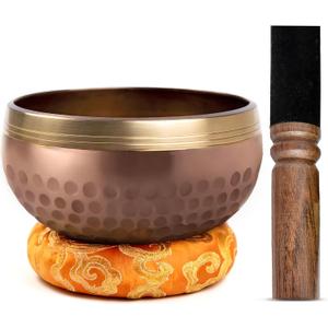 Tibetan Singing Bowl Set Brass - Master Healing Grade - Authentic Handcrafted Sound Bowl by Himalayan Bazaar (Brown)