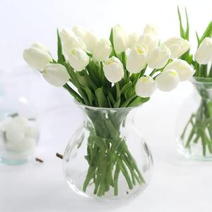 KOILLUXU Artificial Flowers 30pcs Bouquet 14" Tall Real Touch Tulips, White PU Fake Tulips Flowers for Arrangement Wedding Party or Easter Spring Home Centerpiece Dining Room Office Table Decoration