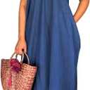 Maxi Dresses for Women Sexy Casual Spaghetti Strap Long Summer Sundress with Pockets, XX-Large, Denim Navy