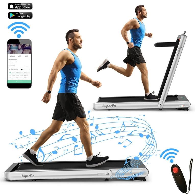 SuperFit 4.75HP 2 In 1 Folding Treadmill W/Remote APP Control Silver