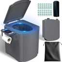 Portable Camping Toilet Kit for Adults, Upgrade Travel Potty Seat with Lid Removable Paper Holder and Absorbent Gel, for Camping, Hiking, Truck, RV Toilet, Grey