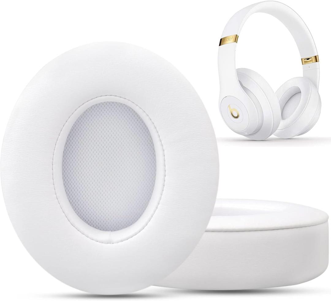 GVOEARS Replacement Ear Pads for Beats Studio 3, Ear Cushions for Beats Studio 2&Studio 3 Wired & Wireless Not Fit Beats Solo Headphone with Stronger Adhesive Tape Thicker Foam (White)