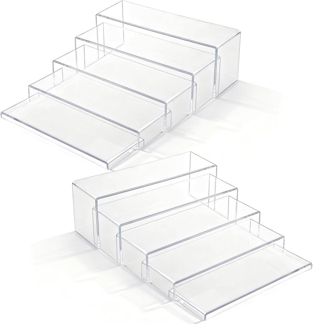 Aminigram Large Acrylic Display Risers, 2 Set - 10 Pack Collectibles Display Shelf, Acrylic Risers Display Stands for Show Figures, Cupcake, Perfume, Jewelry, Toys(12.4L~12L~11.6L~11.2L~10.8L)