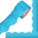Light Blue Glitter Bulletin Board Borders, 65.6Ft Shine Blue Scalloped Borders Trim Sparkle Self-Adhesive Bulletin Stickers for Winter Holiday Classroom School Office Party Wall Decor