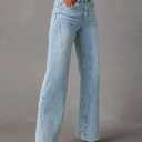 Womens Wide Leg Jeans Mid High Waisted Baggy Straight Leg Stretchy Denim Pants Seamed Long Trousers (Blue)