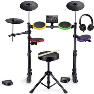 Donner DED-70SE Electric Drum Set for Kids, Electronic Drums with 4 Quiet Silicone Pads, 9" Cymbals, 150 Sounds, 15 Kits, USB MIDI, Type-C Input, Throne, Headphones, Sticks, Melodics Lessons