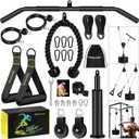 RENRANRING Pulley System, Weight Cable Pulley System for Home Gym,Cable Machine Attachment with 2 in 1 LAT Pull Down Bar,Tricep Rope,Long Strap,Exercise Handles for Biceps Curl, Forearm (Black)