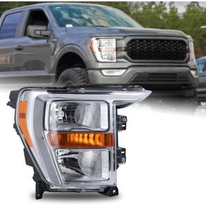 OEM Style Chrome Bezel Halogen Headlight Assembly Compatible with 2021-2023 Ford F150 F-150 XL/XLT Right Passenger Side ML3Z-13008-J FO2502409 