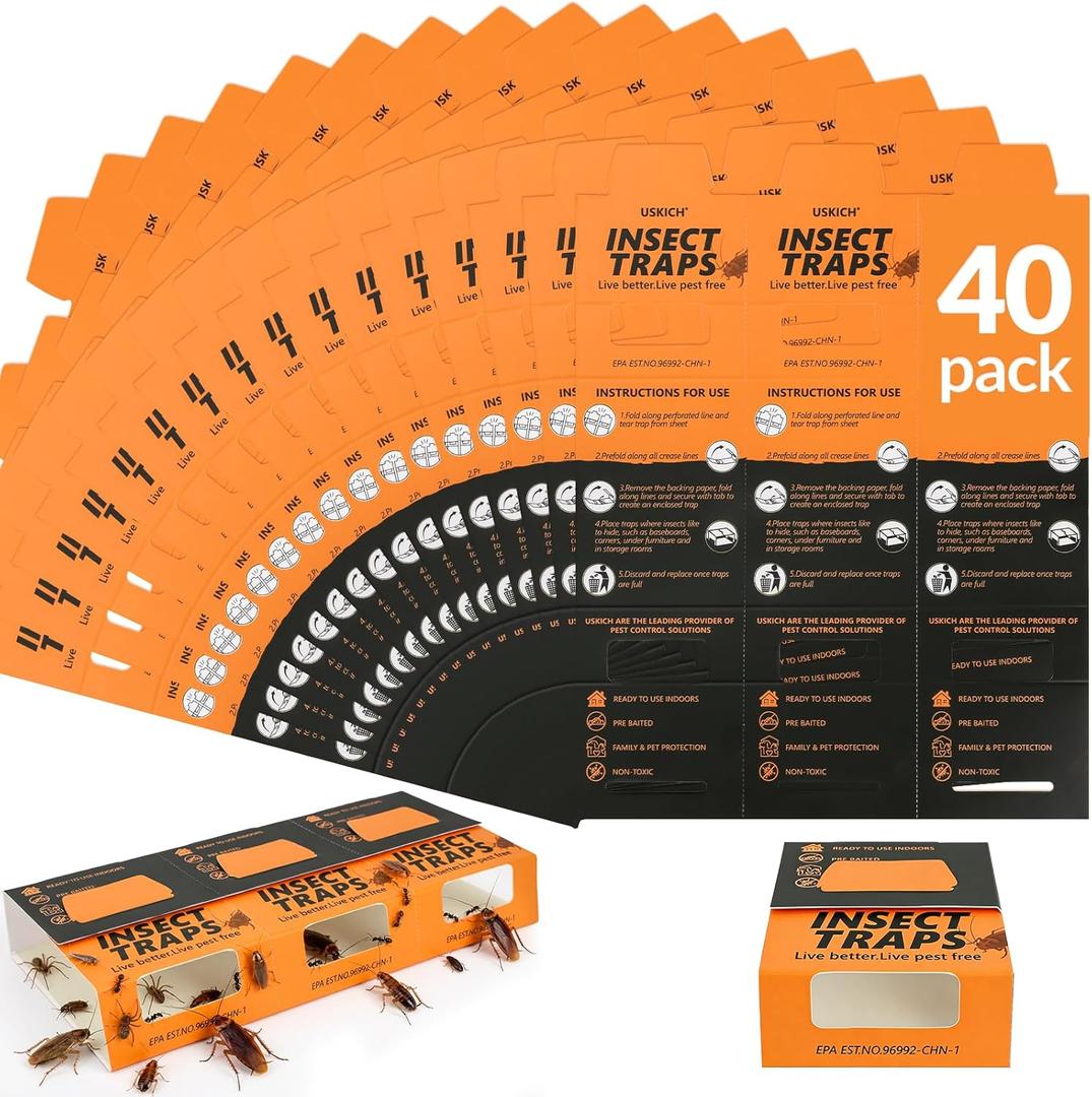 40 Pack Roach Traps, Cockroach Traps Indoor,Glue Roach Traps,Indoor Roach Trap for Home, Garage & Shed, Pest Control for Home,Child & Pets Safe