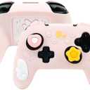 GeekShare Switch Pro Controller Skin Set,Anti-Slip Silicone Protective Cover Skin Case for Switch Pro Controller with 2 Thumb Grip Caps and 2 Stickers - Star Wings Series (Pink)