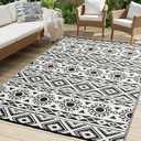Outdoor Rug Waterproof 5x8 ft, Reversible Outdoor Plastic Straw Rug Patio Rug, RV Rugs for Outside, Outdoor Carpet for Patio Camping Deck Balcony Backyard, Black & White