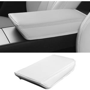 FREESOO Center Console Armrest Cover for Tesla Model Y Juniper(2025-2026) & Model 3(2024-2026), Leather Center Console Cover for Tesla Model 3/Y Interior Console Protector Accessories, White