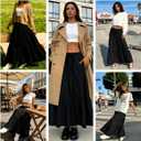 AXX Women's Boho Flowy Maxi Skirt - High Waist Layered Ruffle Flared Long Skirt for Summer Casual Going Out Outfits (L)