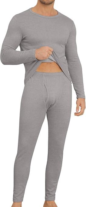 Mens Thermal Underwear Set Winter Warm Base Layer Top Bottom Fleece Lined Long Sleeve Shirt Pants for Cold Weather (Large, Light Gray)