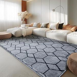 Area Rug for Living Room Bedroom, 4X6 Feet Soft Shaggy Rug, Plush Fluffy Rugs, Modern Moroccan Geometric Carpets, Anti-Skid Durable Carpet for Kids Dorm Nursery, Home Decor Aesthetic, Grey and Black