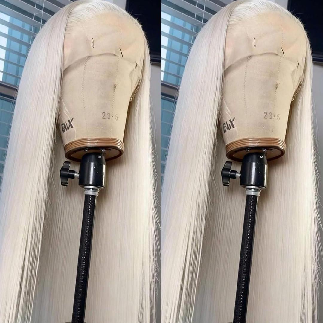 13x4 Glueless White Wig Straight Synthetic Lace Front Wig Pre Plucked 250 Density Hd Lace Wig With Baby Hair Heat Resistant Wigs For Women 26 inch Grey Silver Platinum Blonde Wig