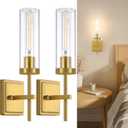Gold Wall Sconces Lighting Set of 2, Hardwired Bathroom Vanity Light Fixture with Clear Glass Shade, Farmhouse Wall Mounted Lights for Mirror Bedroom Living Room Kitchen (Bulbs Not Included)