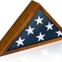 Flag Case for Burial Flag, 5' x 9.5' Funeral Flag Display Case Brown Wood Memorial Flag Shadow Box for Military Veterans with Glass Covered and Wall Mounted