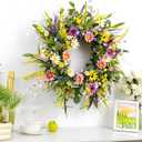 Yawwind 22 Inches Summer Wreaths for Front Door Spring Flower Wreaths Summer Door Wreath Colorful Wildflower Wreath with Daisy Lavender for Window Indoors Outdoor Decor