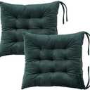 2 Pack Square Seat Cushion Chair Pads for Kitchen Dining Chairs, Soft Comfort Velvet Chair Mat Pillow Cushions with Ties for Office Desk Living Room Tatami 15.5", Dark Green