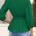 ZESICA Women's 2026 Fall Babydoll Peplum Tops V Neck Puff 3/4 Length Sleeve Shirts Dressy Casual Blouses (Green, S)