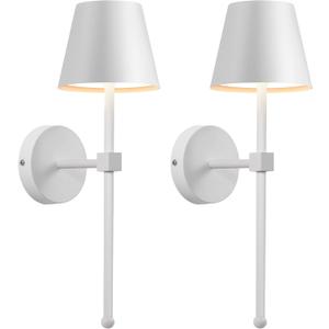 KDG Wireless Wall Sconces Set of 2, Small Cordless 5200mAh Rechargeable Battery LED Wall Lamps, Stepless Dimming Lightings for Wall Painting, Living Room, Bedroom, Hallway, Gifts, Night Light (White) ((Small) L4.5  H13  D6.5 inch)