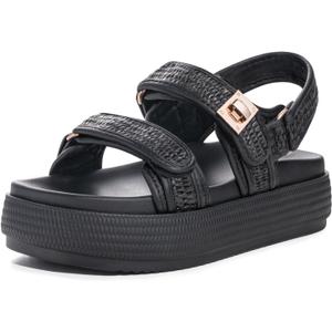 FITORY Women Platform Sandals Comfortable Open Toe Beach Shoes with Adjustable Buckle Straps for Summer Size 6-11 (Black)