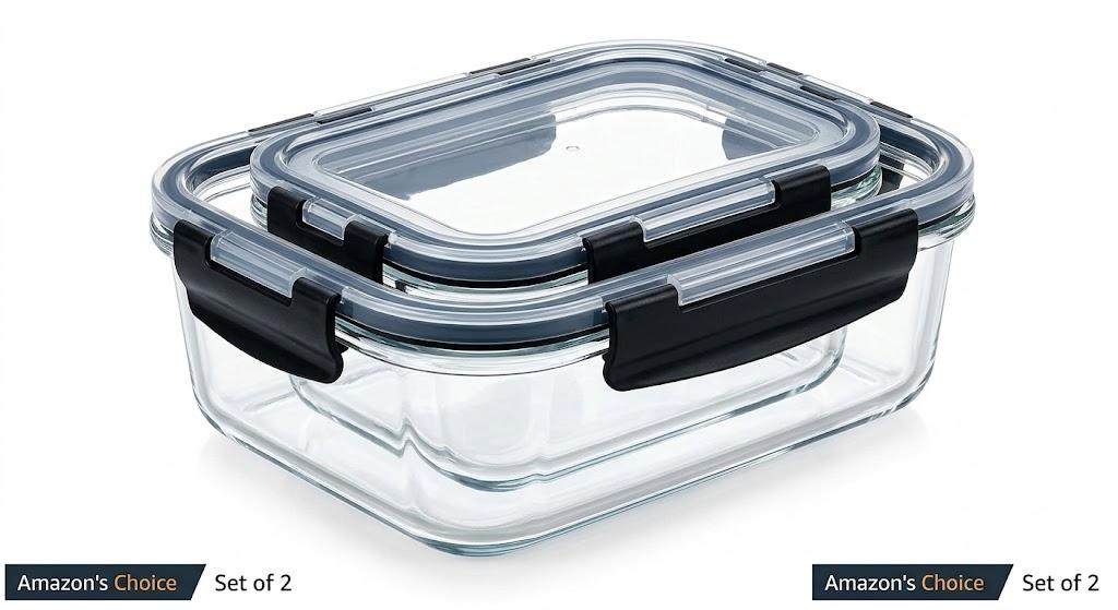 Liuruiyu 2 Pack Glass Food Storage Containers with Lids, Meal Prep Containers, Airtight Bento Boxes with Leak Proof Locking for Microwave, Oven, Freezer and Dishwasher, BPA Free