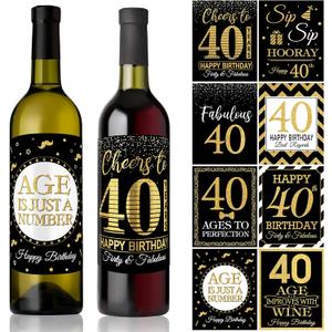 40 Pieces Happy 40th Birthday Wine Bottle Labels Stickers, Gold and Black 1982 Bday Cheer to 40 Years Party Decoration for Adult Women Men Husband 40th Birthday Party Supplies