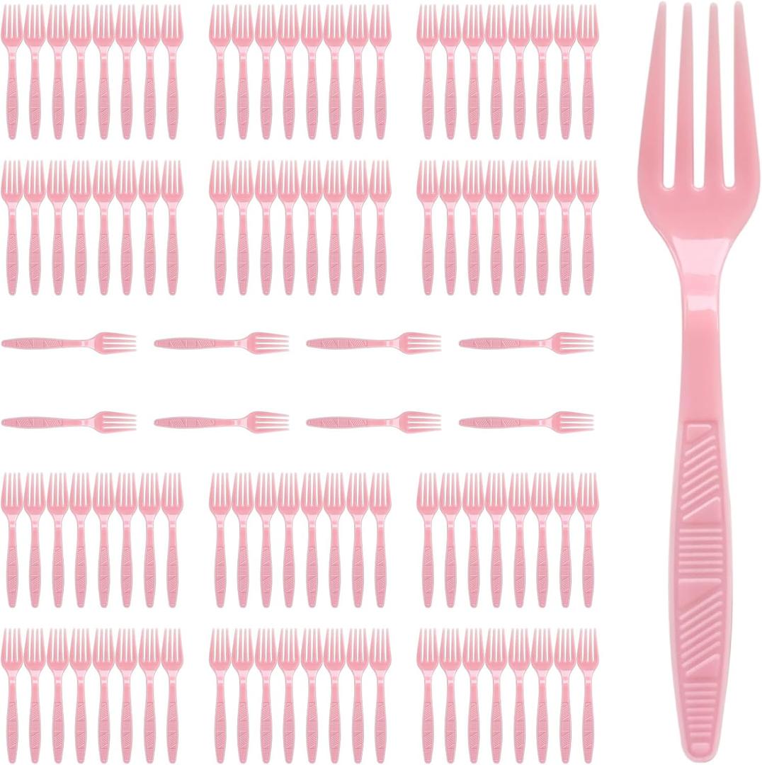 Pink Plastic Forks Heavy Duty, Disposable Party Supplies 104 PCS