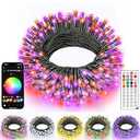 Ollny Smart Christmas Lights, 66FT 200 LEDs APP Control RGB Color Changing Christmas Tree Lights with Remote, Programmable DIY Musical Waterproof Green Wire Decor Light with Timer for Indoor Outdoor