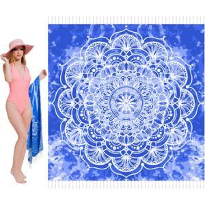 Oversized Turkish Beach Towel Blanket XXL Cotton Sandproof Towels Boho Woven Extra Large Big Sand Free Giant Throw Blankets Huge Quilt XL Picnic Camping Necessities Cloud for Adult Gifts (XXL(79x71 IN,200x180 CM), Royal Blue Mandala Maotand)