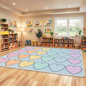 Drydiet Large Classroom Rug 7.5x12ft Heart Area Rug, Seats 24 | Abstract Educational Play Carpet Colorful Seating Carpet