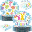 100 Pcs Easter Oval Paper Plates and Napkins Set, 10" x 12" Party Plates,Large Disposable Dinner Plates for Easter Party Supplies