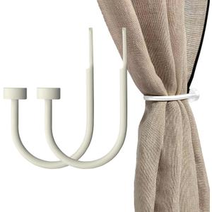 Quality Curtain Holdbacks, Solid Steel Curtain Holdback with Disk Finial, Set of 2 Window Curtain Tieback Hooks, White