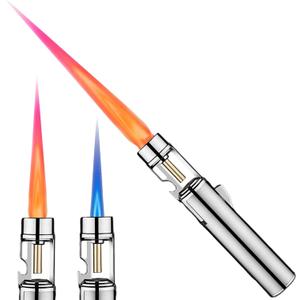 Torch Lighter, Butane Refillable Multifunction Straight Flame Bright Lighter Windproof Adjustable Color with Safety Lock Jet Lightsaber Flame for Outdoor, Campfires, BBQ, Candles, Camping (Silver)