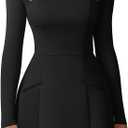 XXTAXN Womens Sexy Square Neck Long Sleeve A Line Mini Dress (L)