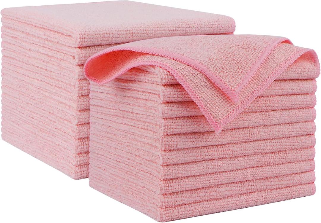 AIDEA Microfiber Cleaning Cloth Pink 20PK, Microfiber Towels for Cars, Premium Car Cloths, Dusting Cloth Lint Free Cleaning Rags for SUVs, House, Kitchen, Window, Workshops, 12×12"