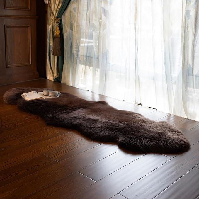 Luxury Genuine Sheepskin Rug Home Decor Sheepskin Throw|2 * 6 FT
Dark Brown Soft Fluffy Comfort Lamb Sheep Skin For Pet Room sofa Bathroom Living Room Study Floor Premium Wool Carpet
