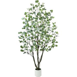 Caxchiling Artificial Eucalyptus Tree 6FT, Fake Tree for Indoor Outdoor, Lifelike Faux Large Floor Plants with Heavy Trunk with Vines and Moss Topper, Home Office Decor for Living Room Bedroom Doorway