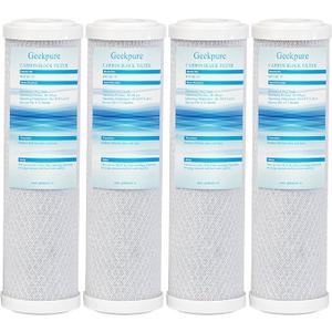 Geekpure Carbon Block Replacement Filter Cartridge for RO Water Filtration System and Whole House Water Filtration -Reduce Chlorine Taste -2.5" x 10" -5 Micron-Pack of 4