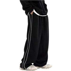Verdusa Men's Baggy Sweatpants Parachute Barrel Work Track Striped Wide Leg Athletic Joggers (Black, S)