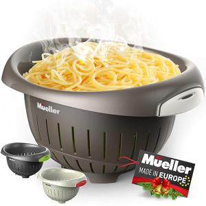 European Made Colander/Strainer, Heavy Duty Deep for Draining Pasta, Lettuce, Vegetables and Fruit, Dishwasher Safe, Mocha
