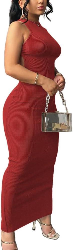 Nimsruc Women Summer Sexy Bodycon Maxi Dress Casual Long Dresses (Large, 6732 Red)