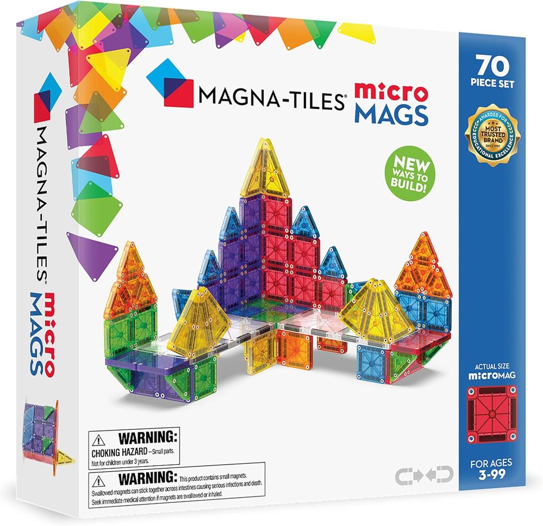Magna-Tiles microMAGS 70-Piece Deluxe Magnetic Construction Set, The Original Magnetic Building Brand
