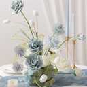 Ling's moment Fake Flowers Box, Faux Artificial Greenery Stems Foam Roses Gardenia Silk Eucalyptus Fabic Flower for Centerpieces Bouquet Wedding Vase Decorations, Dusty Blue & White, Grand Combo